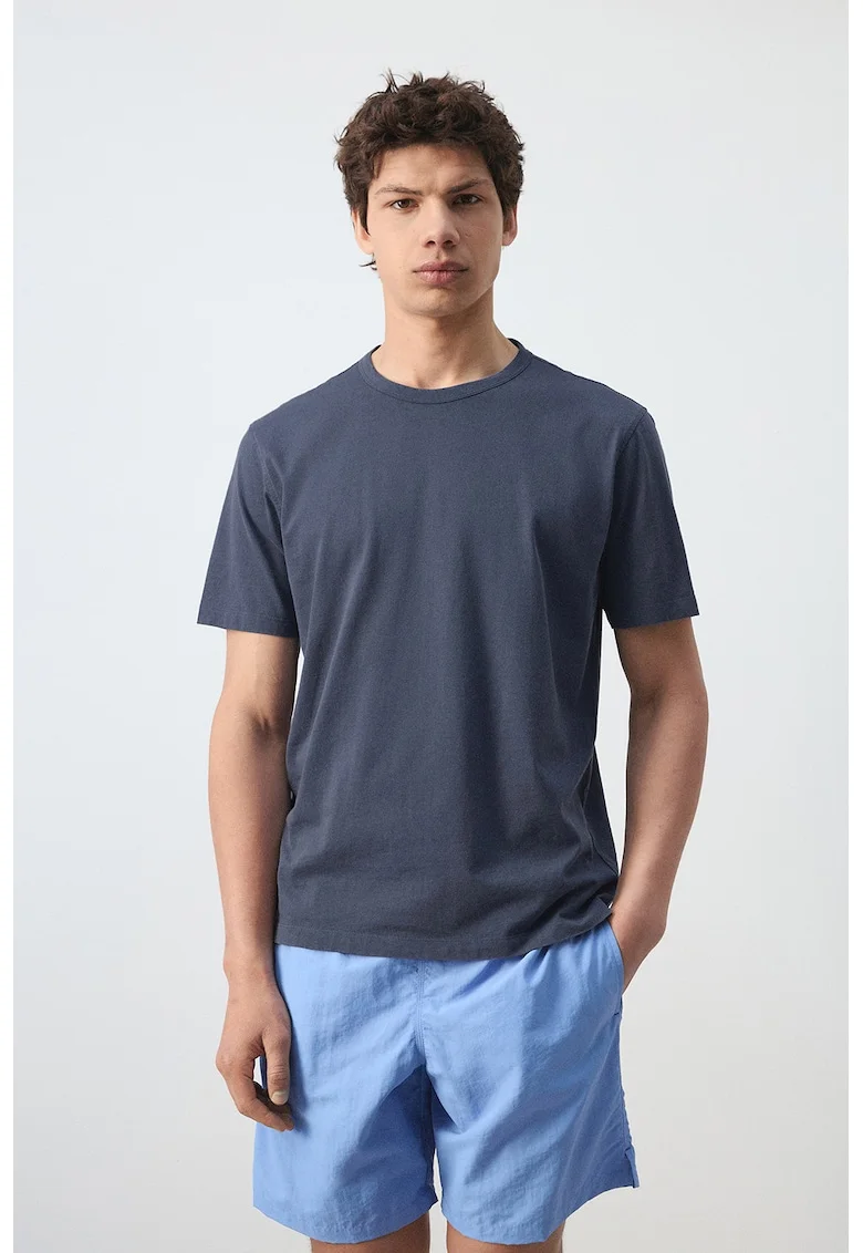 Tricou uni cu decolteu la baza gatului, Albastru inchis