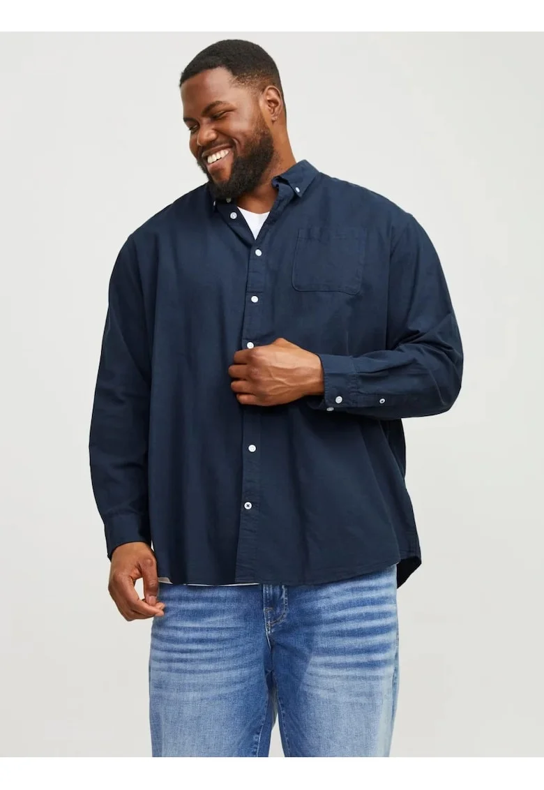 Plus Camasa casual barbati big sizes, din bumbac organic, Bleumarin inchis, Bleumarin inchis