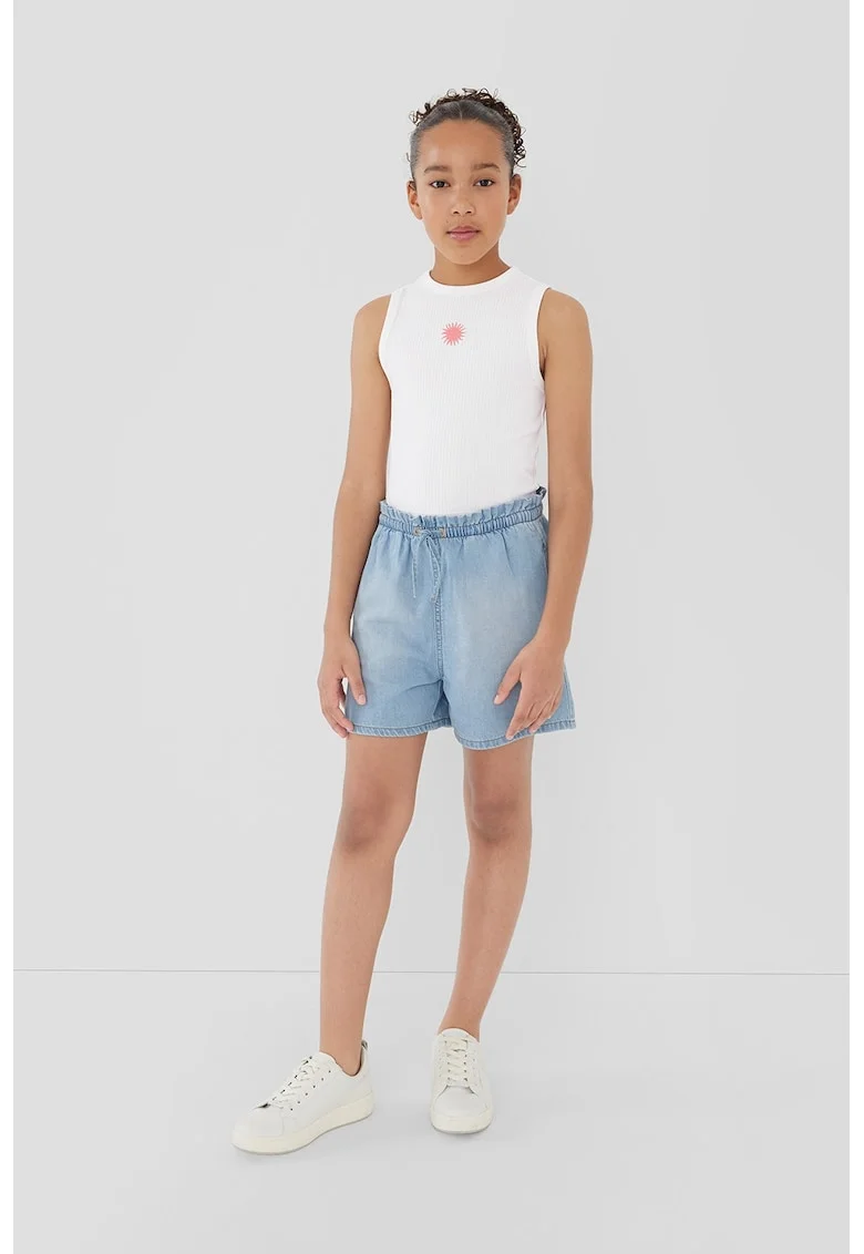 Tricou striat cu decolteu la baza gatului, Alb