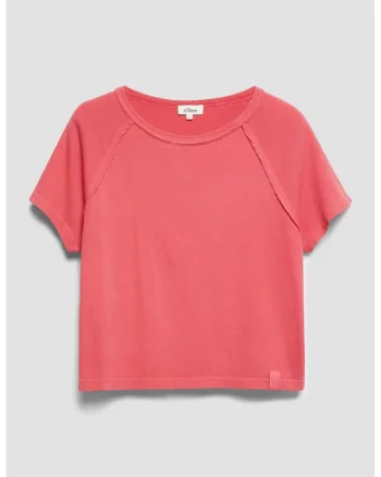 Tricou crop cu maneci raglan, Roz somon