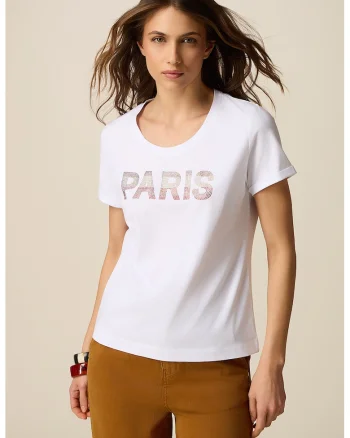 Tricou cu decolteu rotund, Alb/Auriu