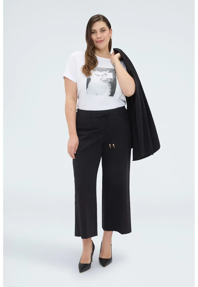Tricou cu imprimeu si decolteu rotund, Alb/Gri inchis