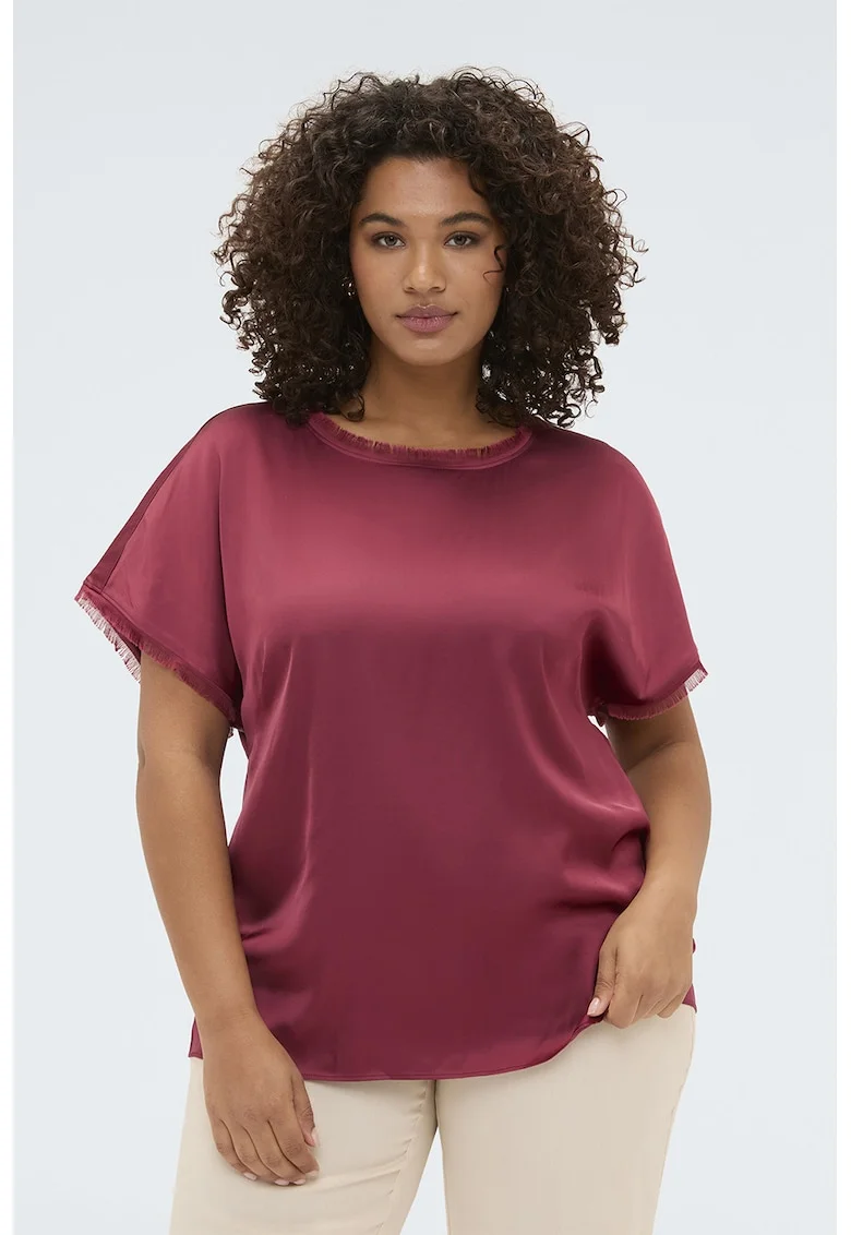 Bluza de satin cu maneci scurte, Roz zmeuriu