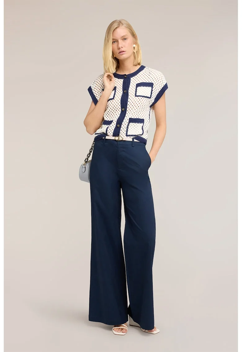 Pantaloni evazati de bumbac cu talie inalta, Bleumarin