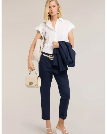 Pantaloni crop din amestec de bumbac, Bleumarin