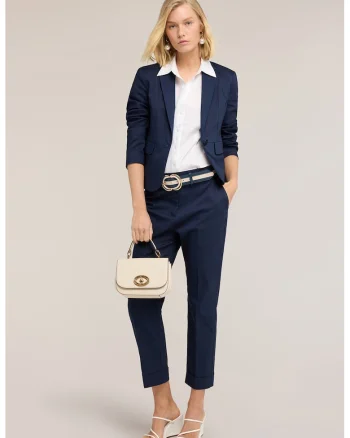 Sacou crop din amestec de bumbac, Bleumarin