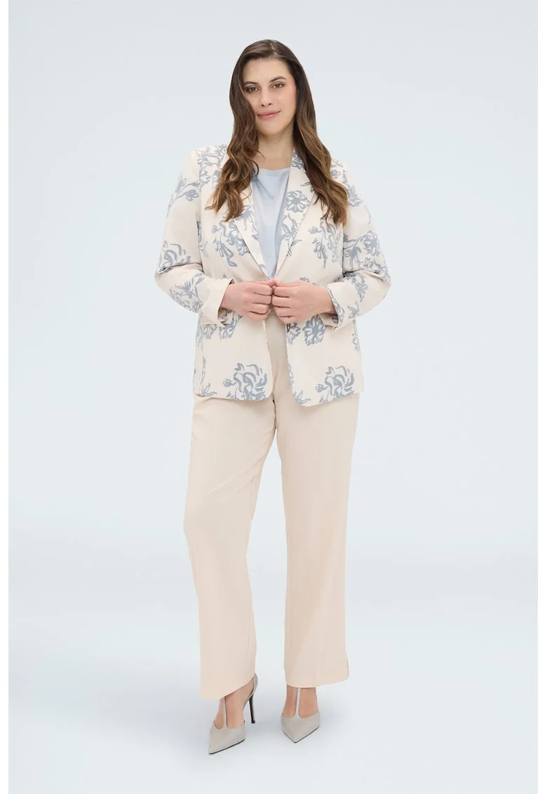 Sacou cu model floral si buzunare cu clapa, Alb fildes/Albastru prafuit