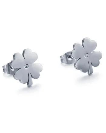 Cercei Dalia C3, argintii, inox suflat cu aur 18k, trifoi, 1.3x1.2cm