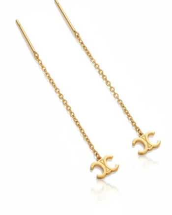 Cercei aurii,  lungime 7.5cm, inox suflat cu aur 18k, hipoalergenic