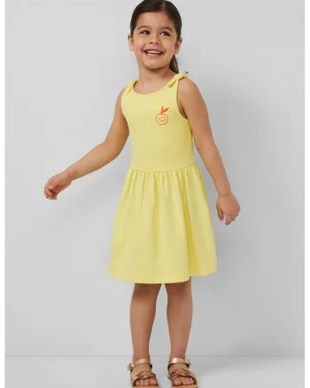 Rochie evazata cu detaliu cu broderie discreta, Galben