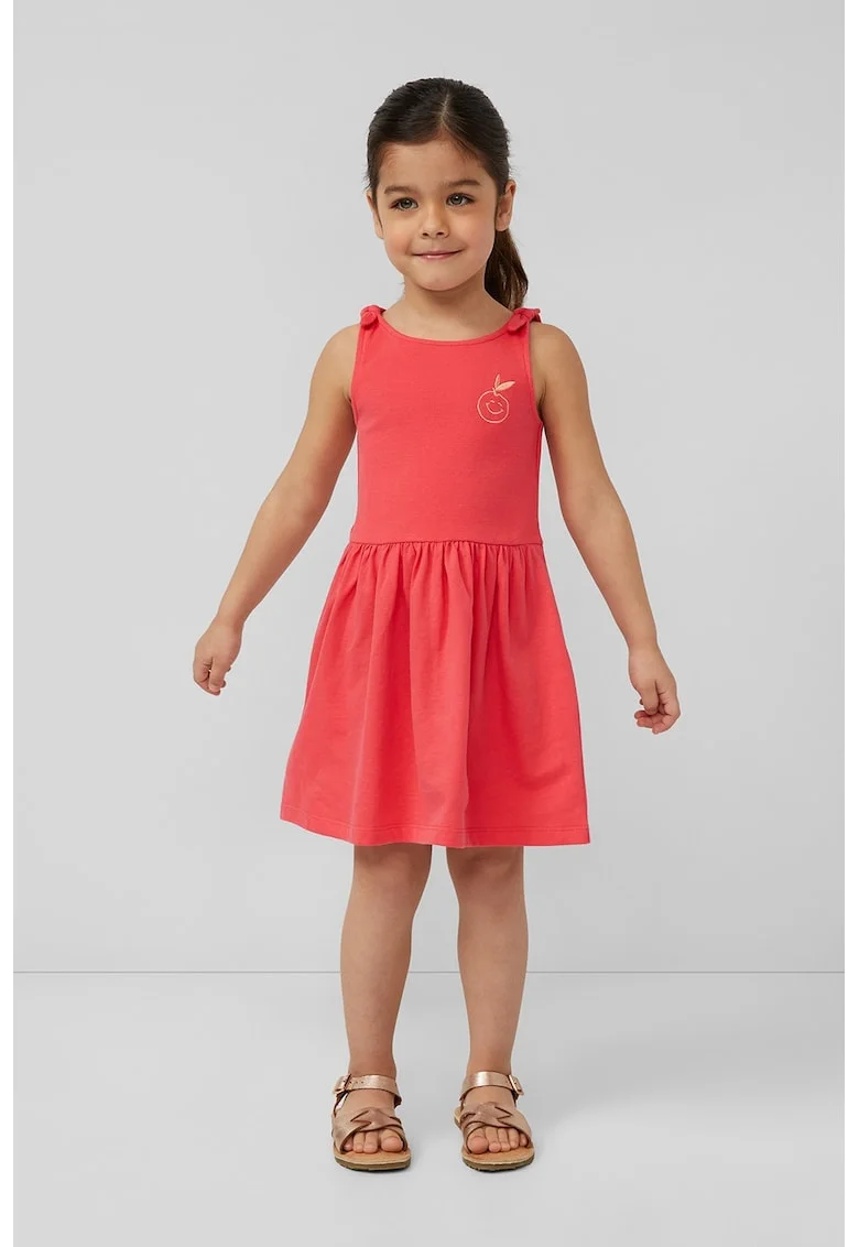 Rochie evazata cu detaliu cu broderie discreta, Roz aprins