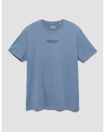 Tricou de bumbac cu logo discret, Albastru prafuit