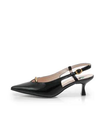 Pantofi slingback din piele lacuita, Negru