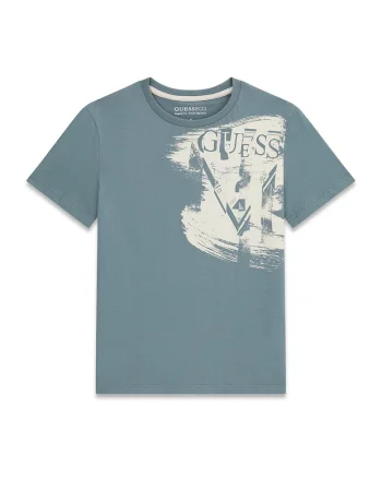 Tricou cu decolteu la baza gatului si imprimeu logo, Verde pal/Bej inchis