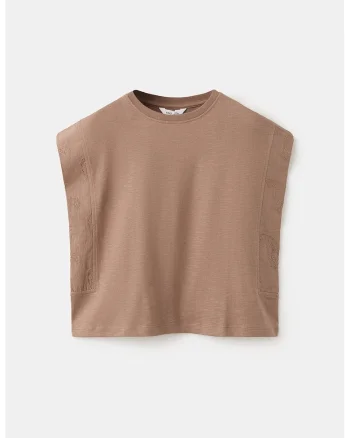 Tricou cu decolteu rotund, Maro deschis