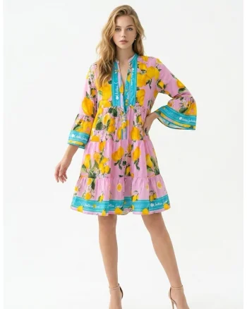 Rochie din bumbac cu imprimeu cu lamai Amalfi, Multicolor