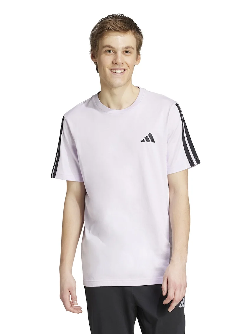 Tricou din bumbac cu decolteu la baza gatului, Negru/Lila pal