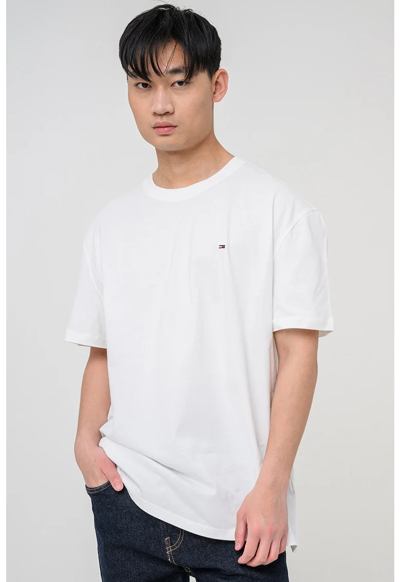 Tricou din bumbac cu decolteu la baza gatului, Alb