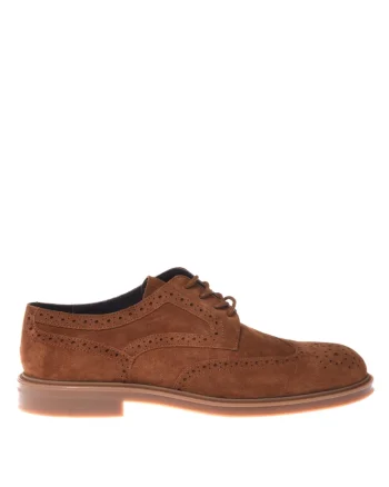 Pantofi Brogue uni de piele intoarsa, Caramel