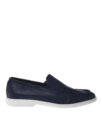 Pantofi loafer de piele cu varf rotund, Bleumarin