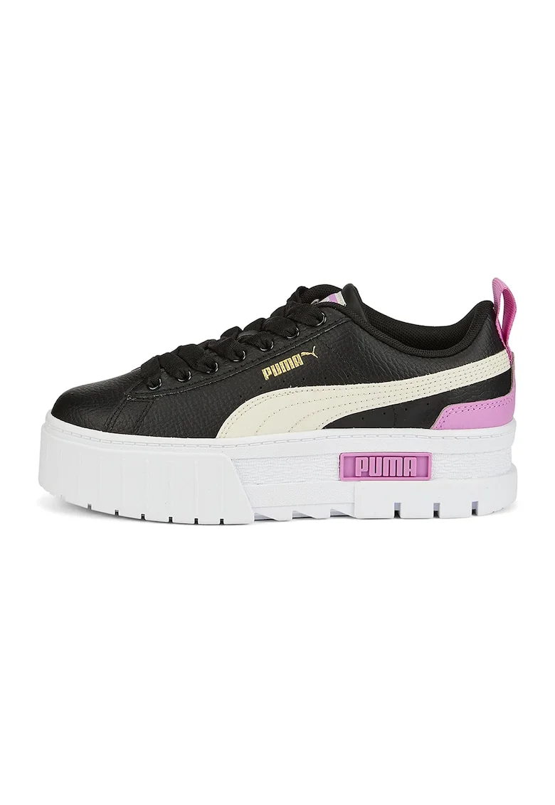 Pantofi sport Mayze de piele cu insertii sintetice, Negru/Maro nisip/Lila