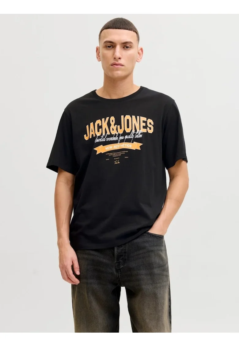 Tricou cu decolteu la baza gatului, barbati, Standard fit, Negru,