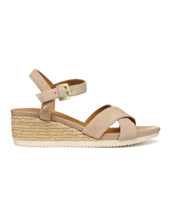 Sandale-espadrile din piele intoarsa cu talpa wedge, Bej