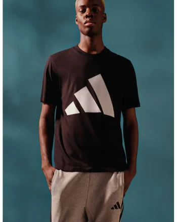 Tricou cu decolteu la baza gatului si imprimeu logo, Alb/Negru