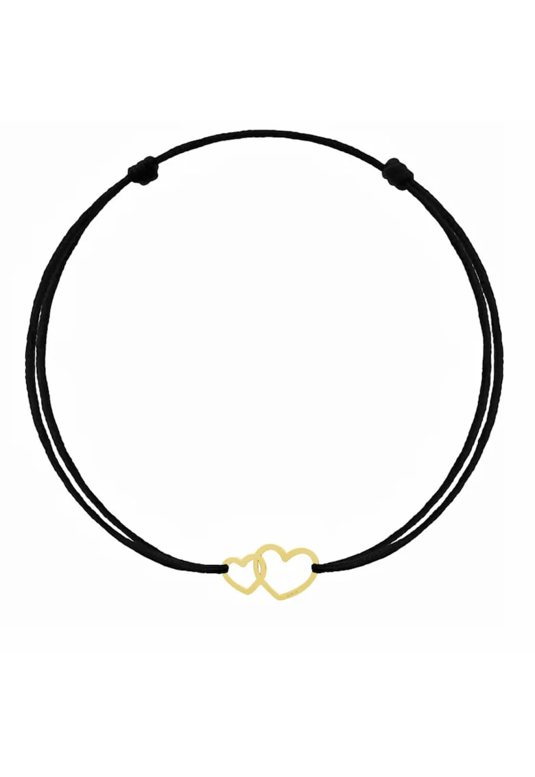 Bratara cu pandantiv Inimi din AUR 14K 585, snur negru reglabil, aur galben