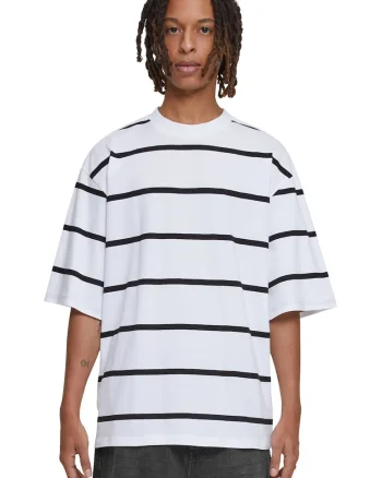 Tricou supradimensionat cu model in dungi, Alb/Negru