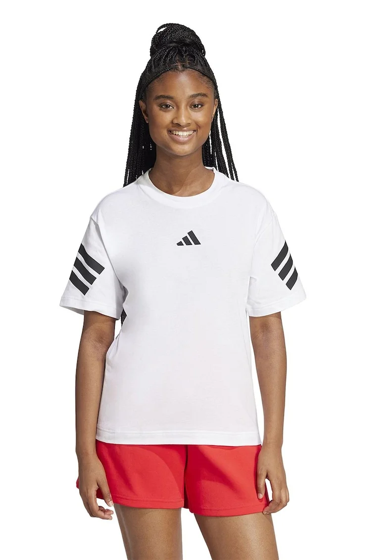 Tricou cu decolteu la baza gatului Future Icons 3-Stripes, Alb