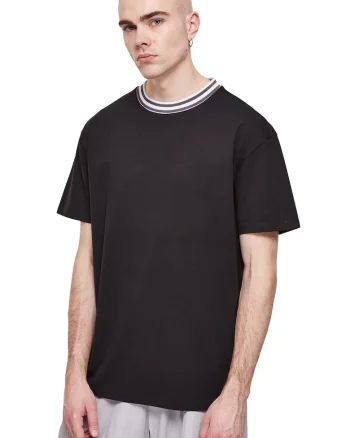 Tricou din bumbac cu decolteu la baza gatului, Alb/Negru