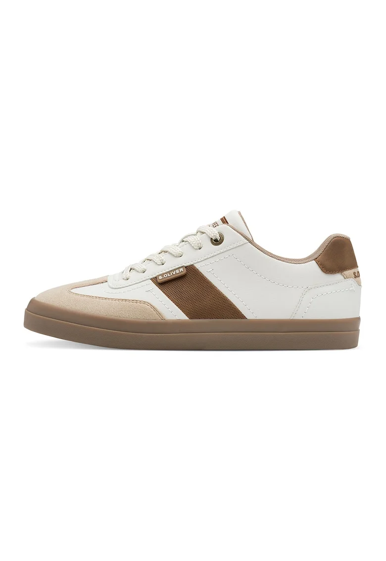 Pantofi sport din piele ecologica si material textil, Maro deschis/Crem