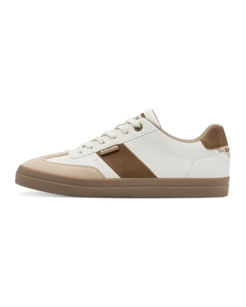 Pantofi sport din piele ecologica si material textil, Maro deschis/Crem