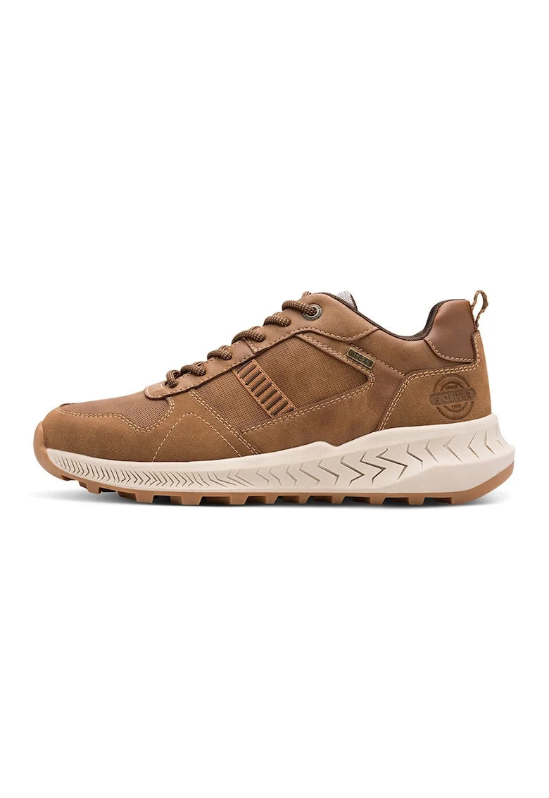 Pantofi sport de piele ecologica cu logo, Caramel