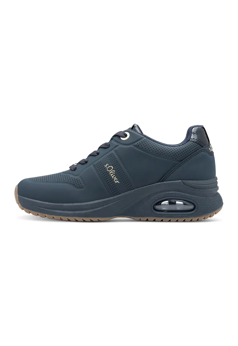 Pantofi sport wedge de piele ecologica, Albastru inchis