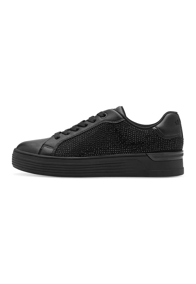 Pantofi sport de piele ecologica cu strasuri, Negru