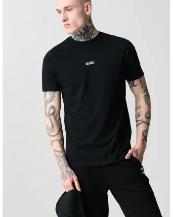Tricou cu decolteu la baza gatului si logo discret, Negru