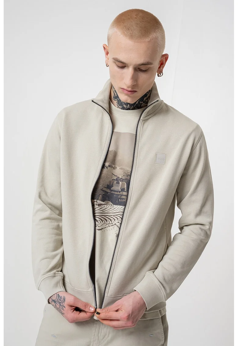 Bluza de trening cu fermoar si aplicatie logo discreta Zestart, Gri deschis