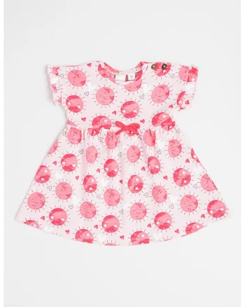 Rochie evazata cu imprimeu grafic, Roz pastel/Roz fandango/Alb optic