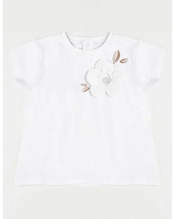 Tricou cu aplicatie in forma de floare, Alb optic