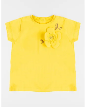 Tricou cu aplicatie in forma de floare, Galben