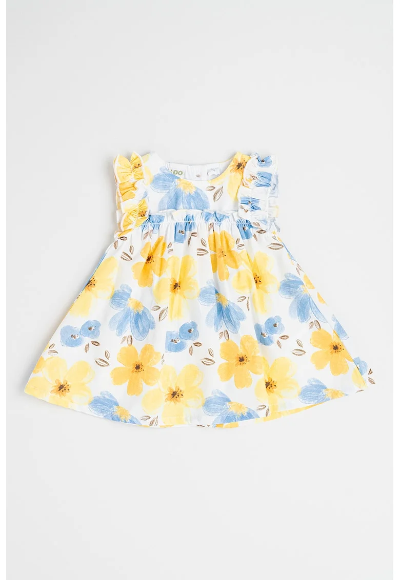 Rochie evazata cu imprimeu floral, Albastru pastel/Galben/Alb optic