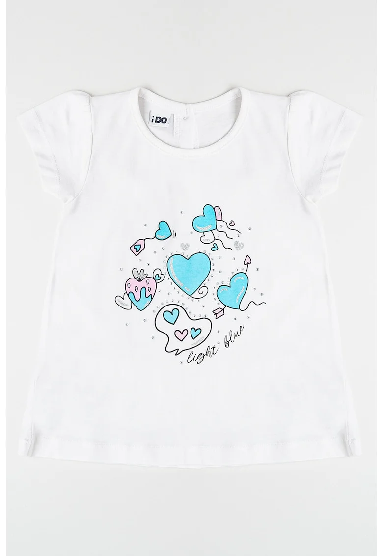 Tricou din bumbac cu imprimeu si croiala in A, Alb optic