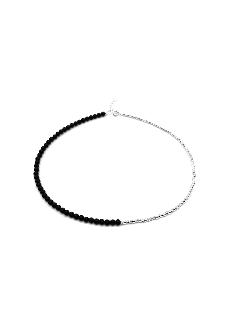 Colier cu pietre naturale Onix si bile din Argint 925, reglabil