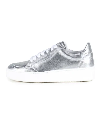 Pantofi sport din piele cu aspect metalizat, Alb murdar/Argintiu