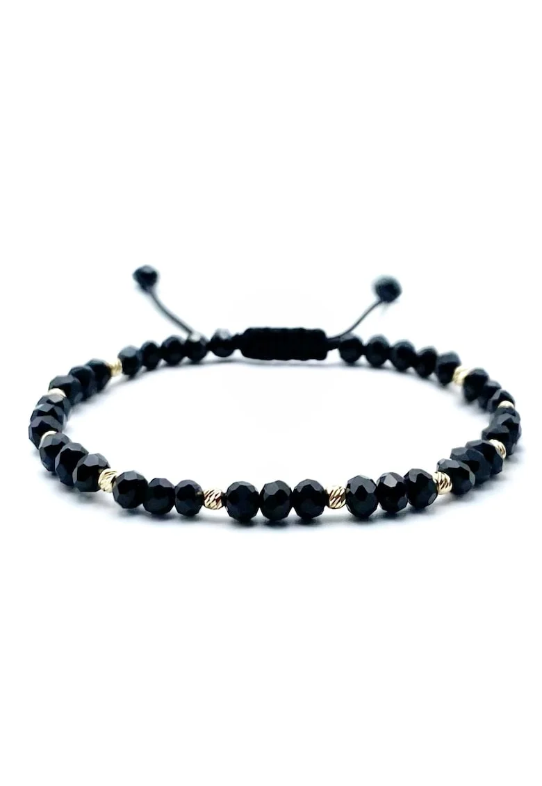 Bratara cu bile AUR 14K si Cristale negre, reglabila, unisex