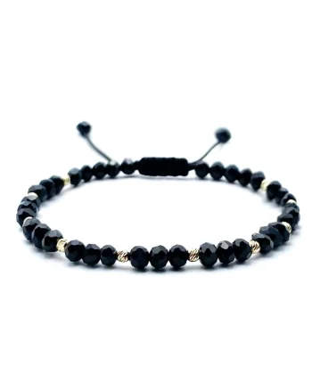 Bratara cu bile AUR 14K si Cristale negre, reglabila, unisex