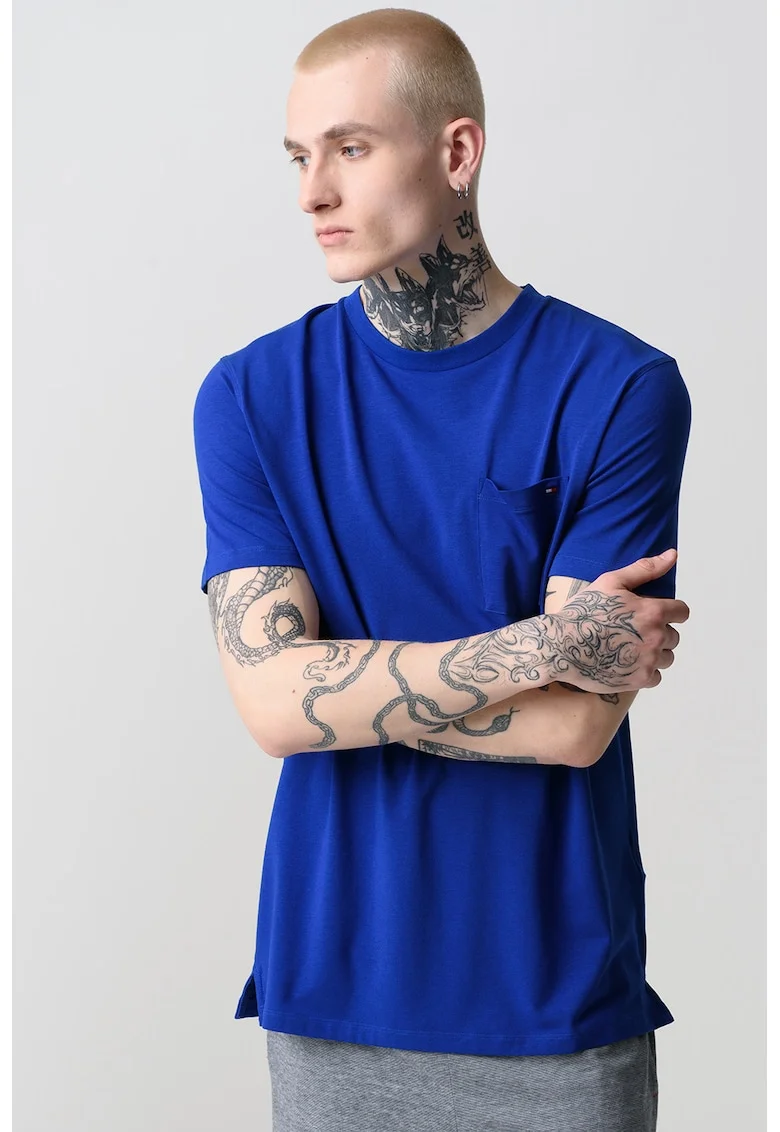 Tricou de casa din amestec de modal cu decolteu la baza gatului, Albastru royal