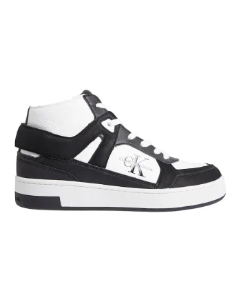 Pantofi sport mid-cut de piele, Alb/Negru